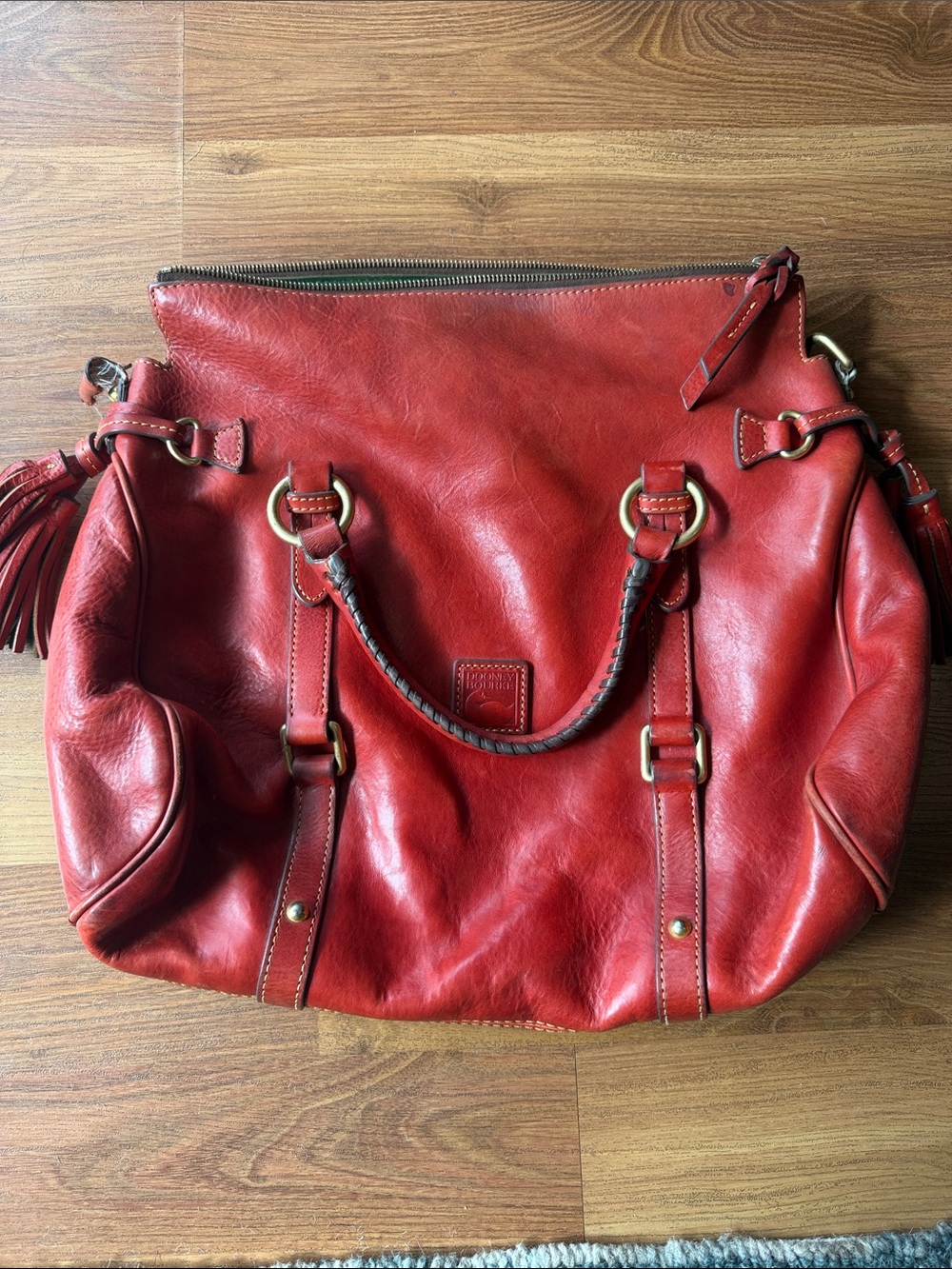 Dooney & Bourke Red Leather Satchel with Tassel
